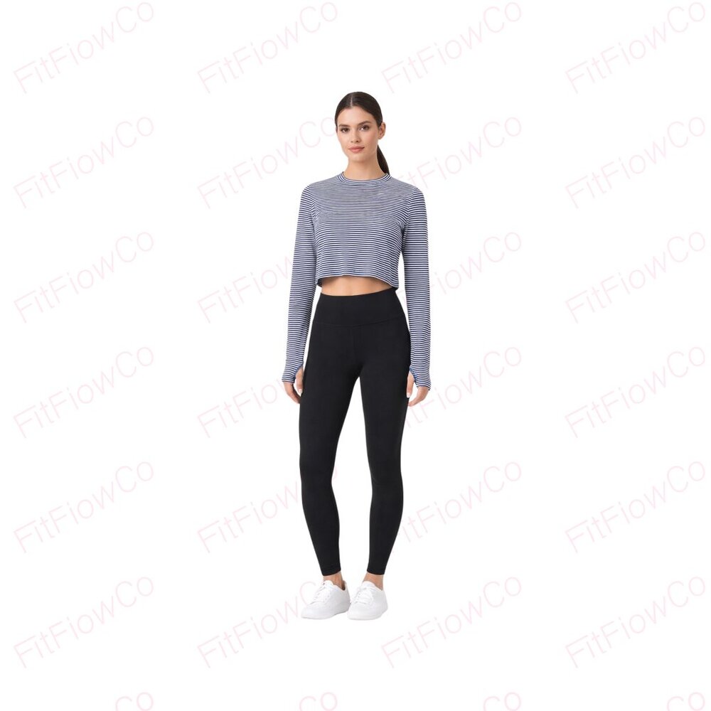 Harmony Balance Striped Cropped Long Sleeve Yoga Top XS NWT Thumbholes